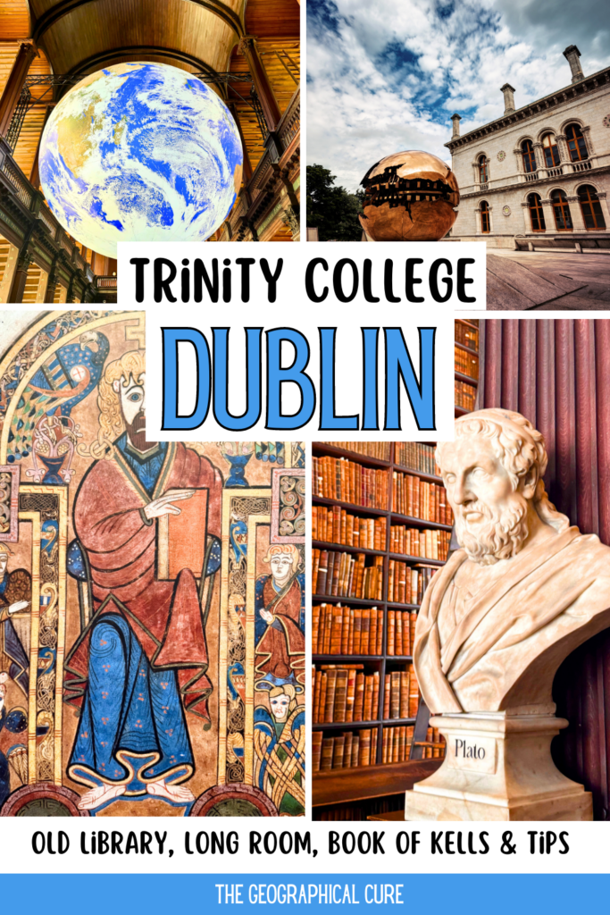 Pinterest pin graphic for guide to Trinity College and the Book of Kells