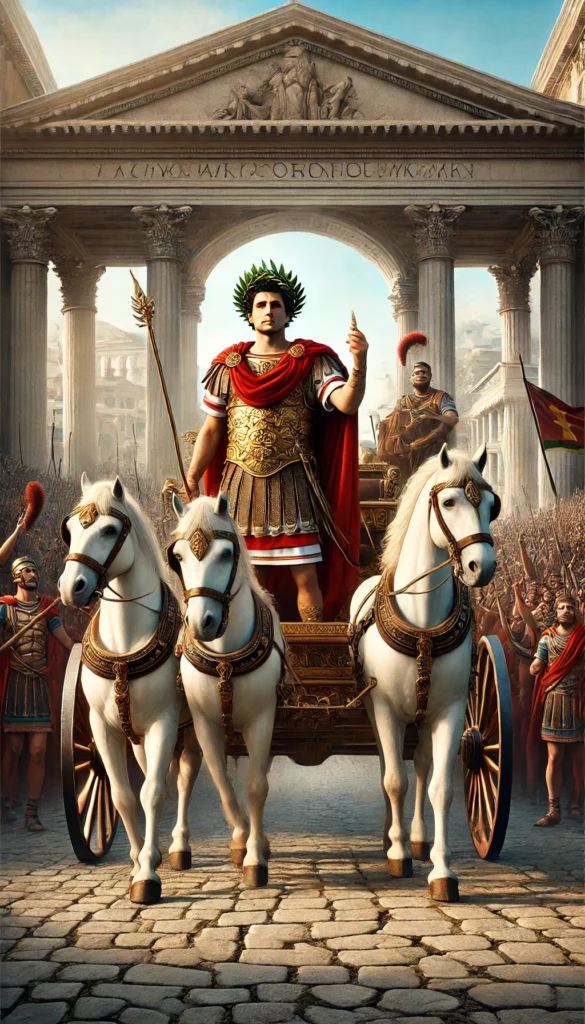 Roman general wearing a laurel wreath during a Triumph