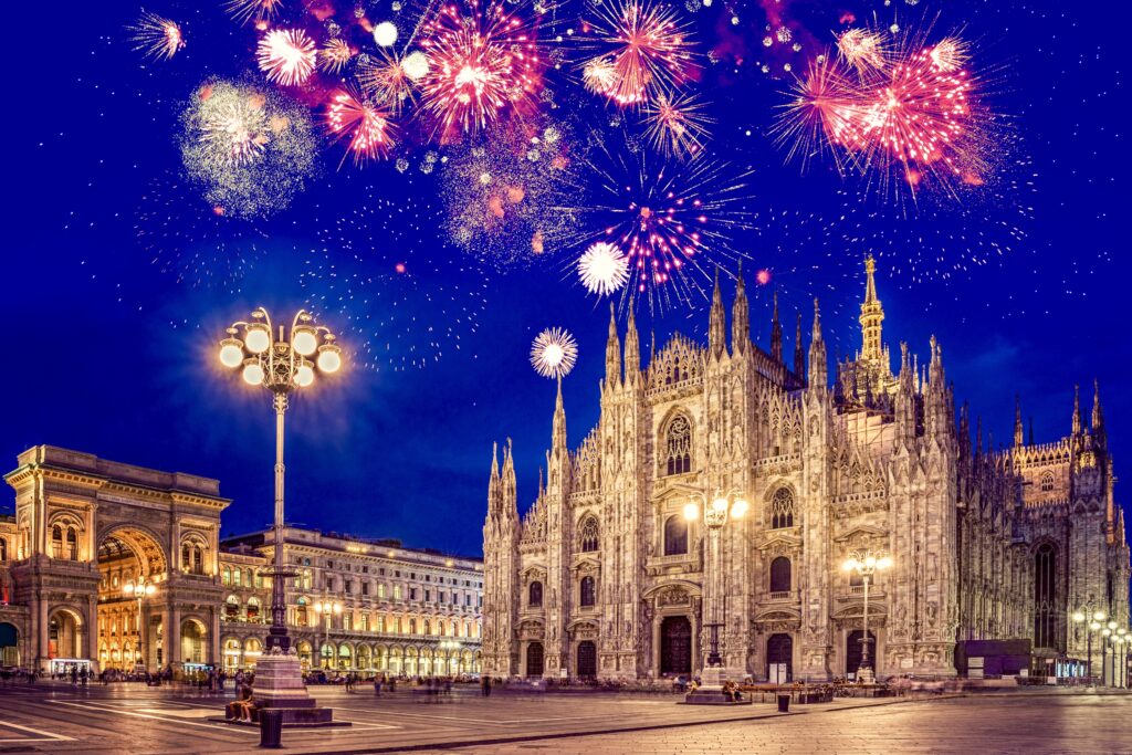 firework in Milan in front of the Duomo