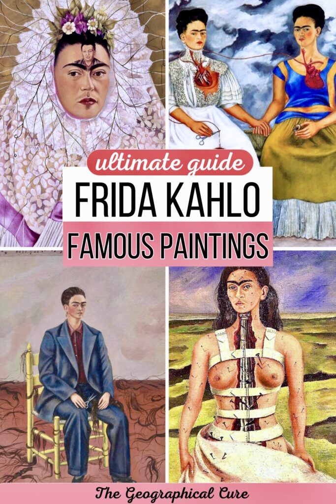 Pinterest pin graphic for famous paintings by Frida Kahlo