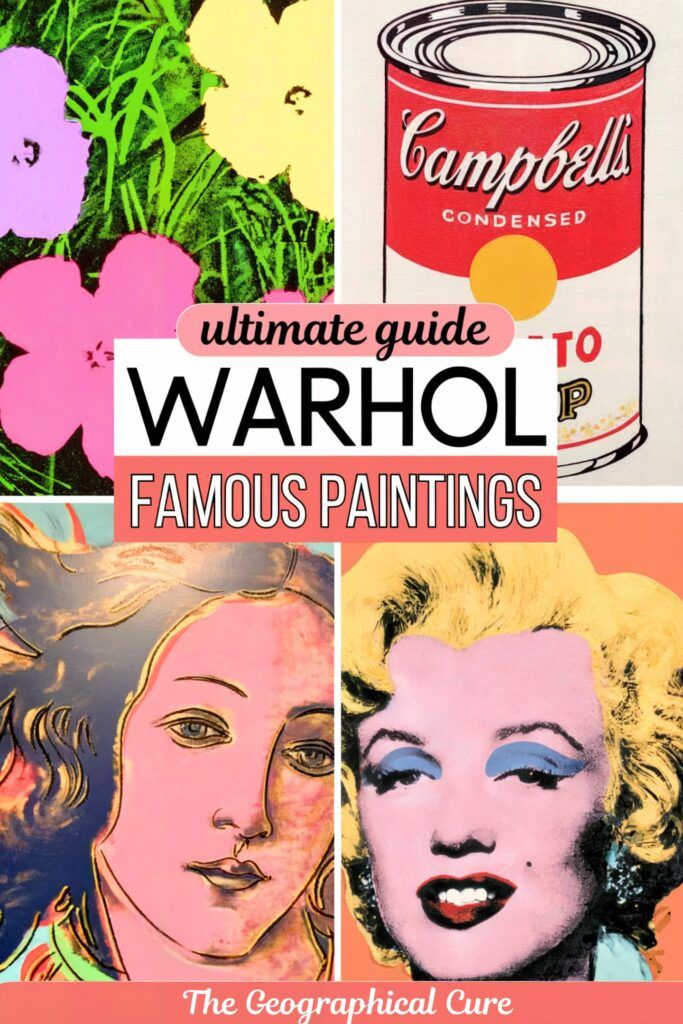 Pinterest pin graphic showing famous Warhol artworks