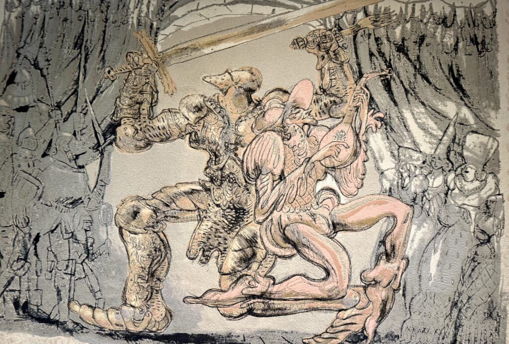 illustration showing Philip in armor fighting