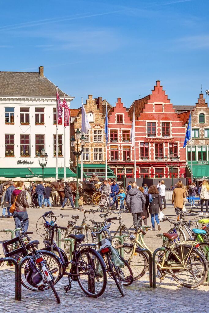 view of colorful buildings and bikes in market Square