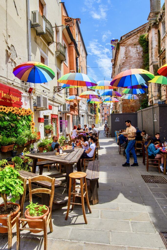 pretty street in Chioggia with umbrellas