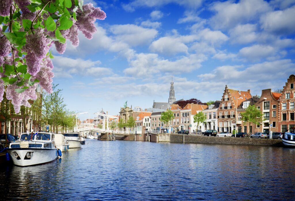 Spaarne river and old town in Haarlem