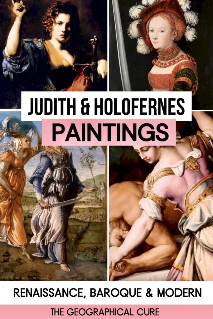 Pinterest pin graphic for guide to famous Judith and Holofernes paintings