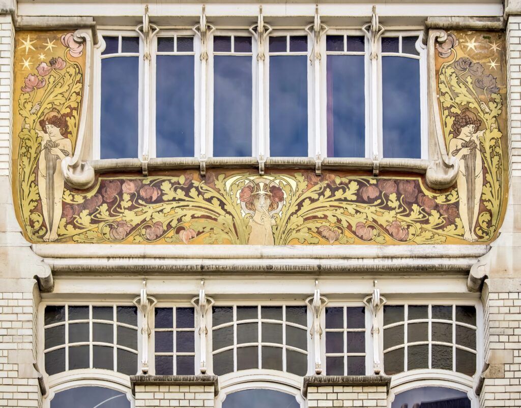 Facade of an Art Nouveau building in Brussels,