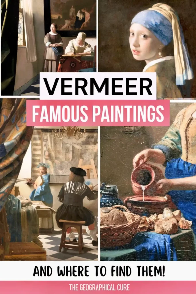 Pinterest pin graphic showing famous Vermeer paintings