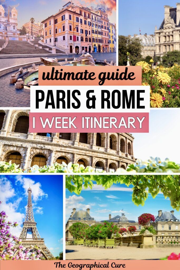 Pinterest pin graphic for one week in Paris and Rome itinerary