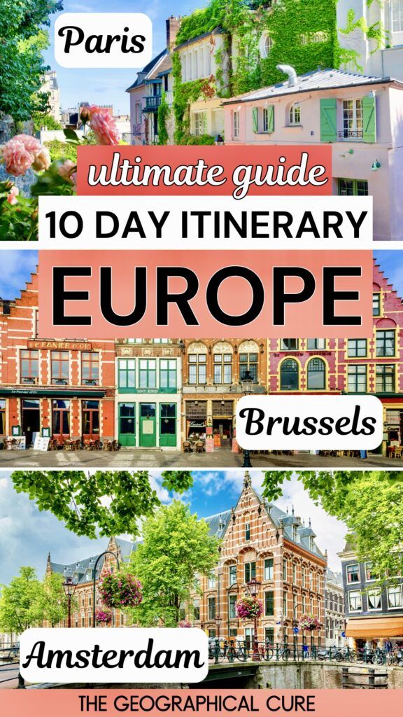 Pinterest pin graphic for 10 days in Paris, Brussels & Amsterdam