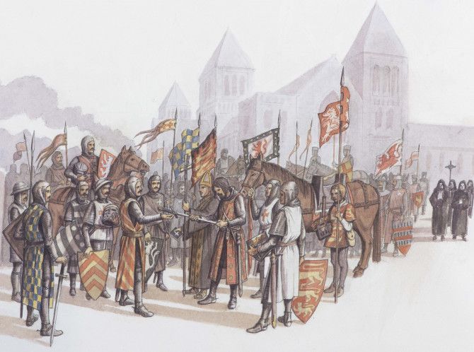 watercolor of the Battle of Lewes surrender