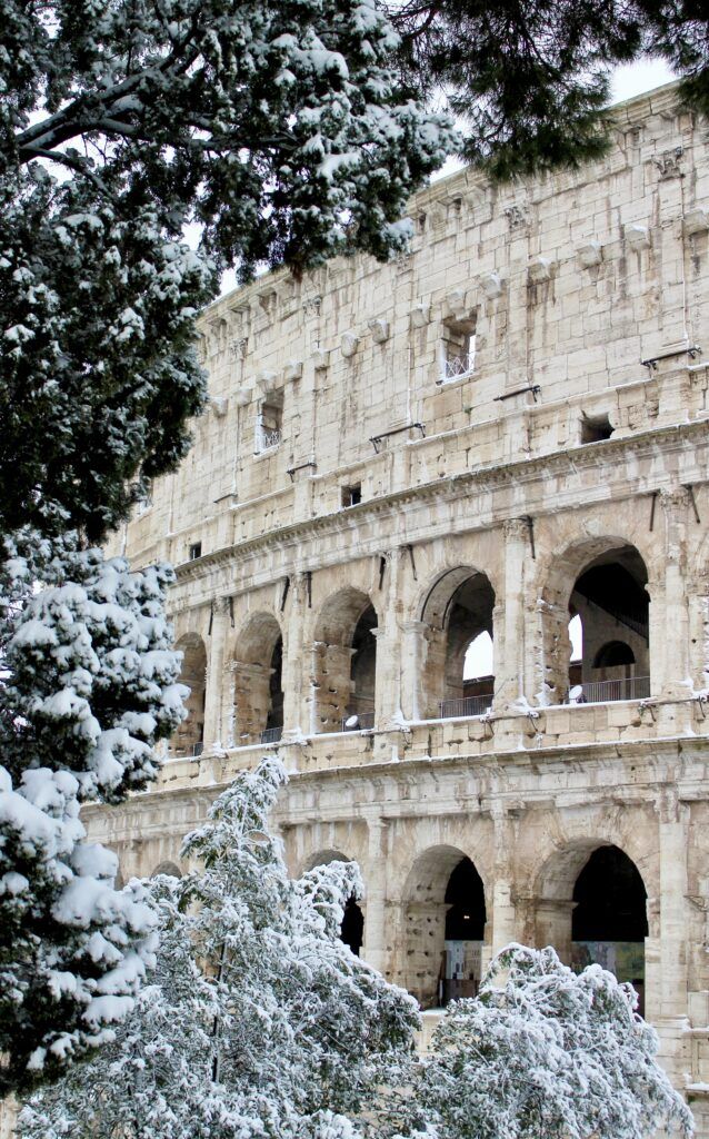 the Colosseum in winter with snow