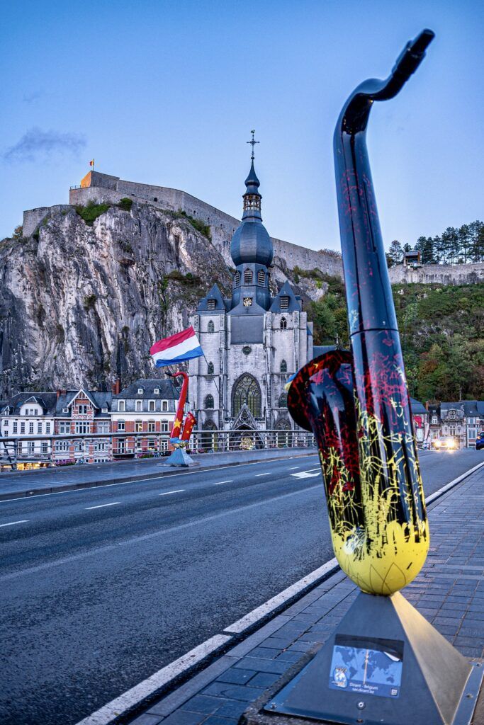 Dinant Citadel and a saxophone sculpture