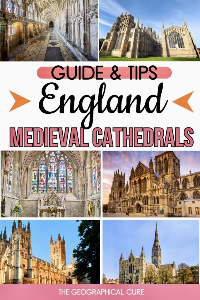 Pinterest pin graphic showing medieval cathedrals in England