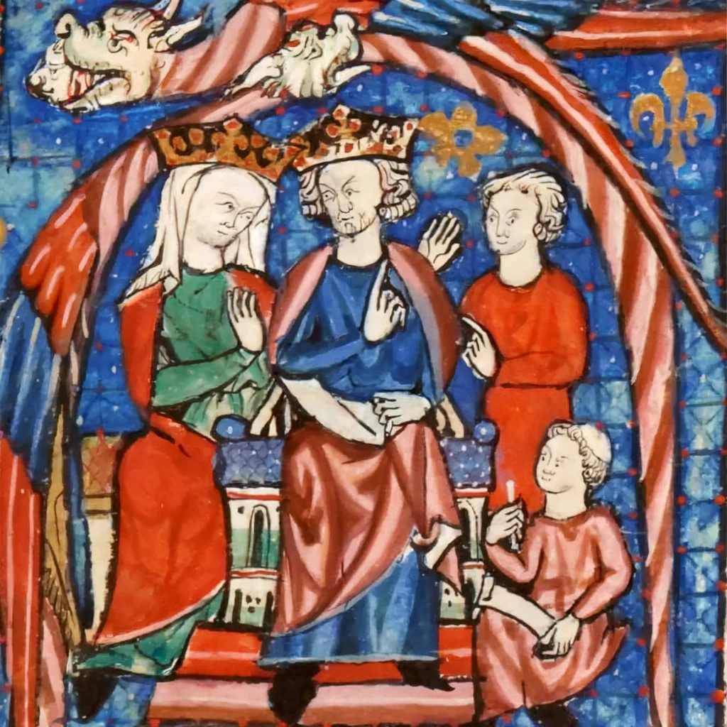 Eleanor of Aquitaine and Henry II featured in a 1301-1400 manuscript of Gautier Map’s Lancelot