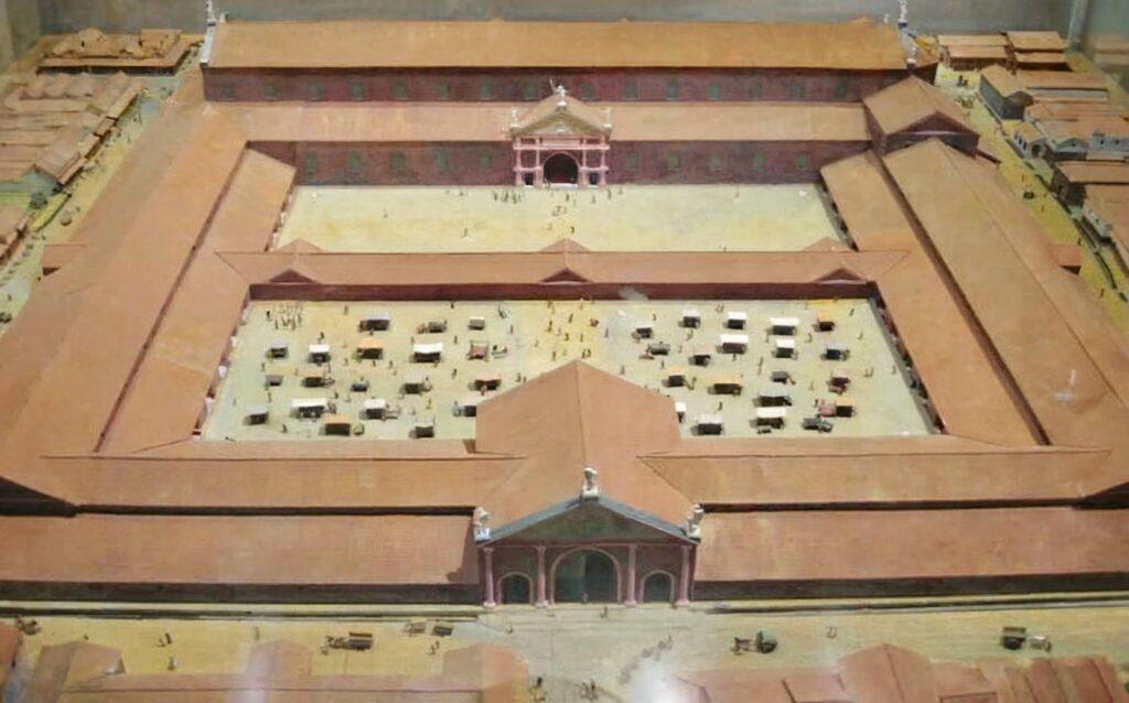 model of what the Roman basilica and forum