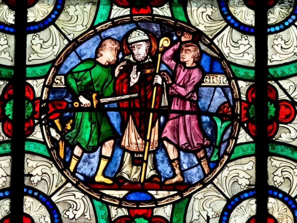 stained glass panel depicting the murder of Becket