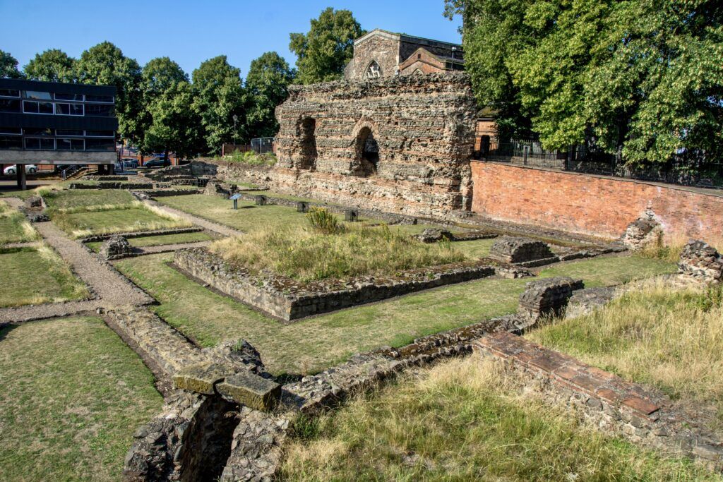 ruins of the Jewry Roman wall and baths in Leicester