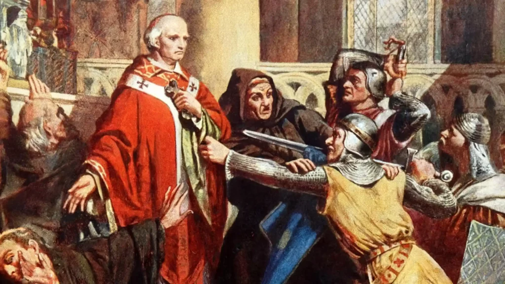 painting depicting the murder of Thomas Becket by four knights