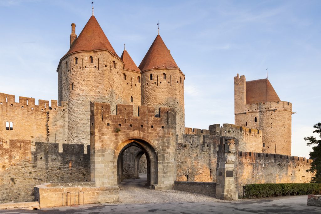 Narbonne Gate, the main entrance to the ancient fortified city of Carcassonne
