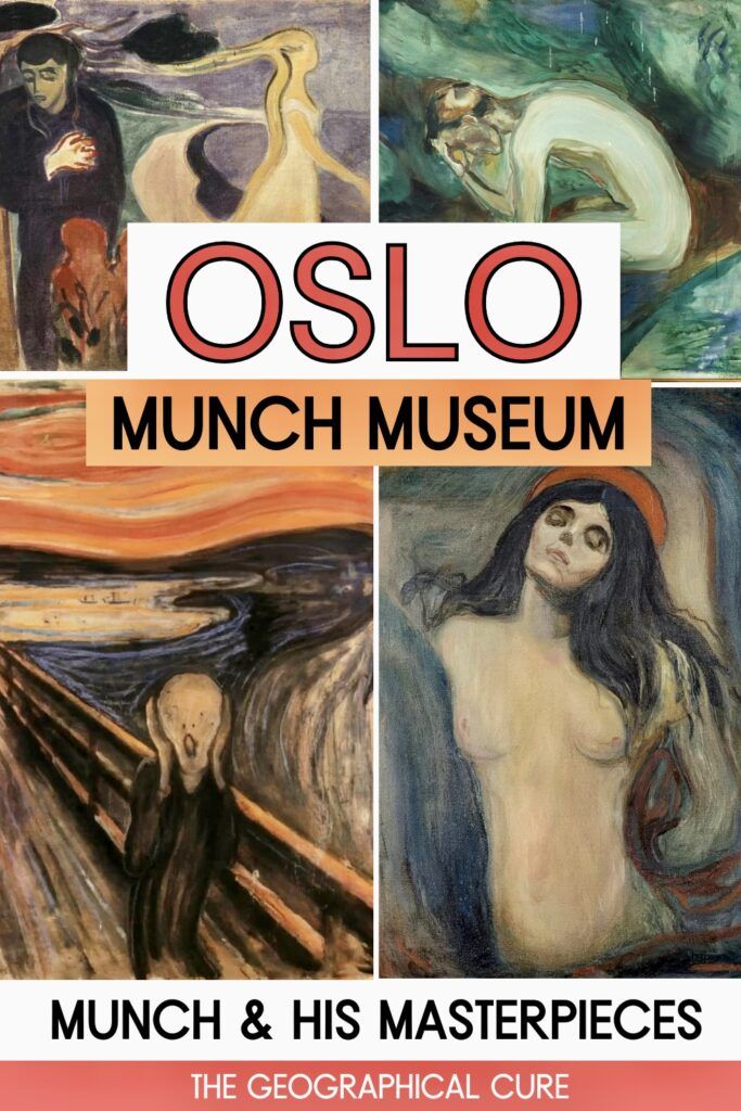 Pinterest pin graphic for guide to the Munch Museum in Oslo showing his famous paintings