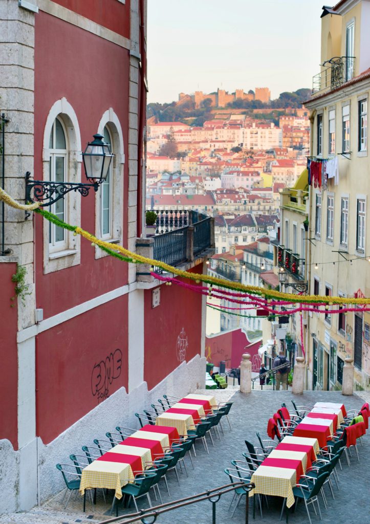 street in Bairro Alto with a view of the Alfama
