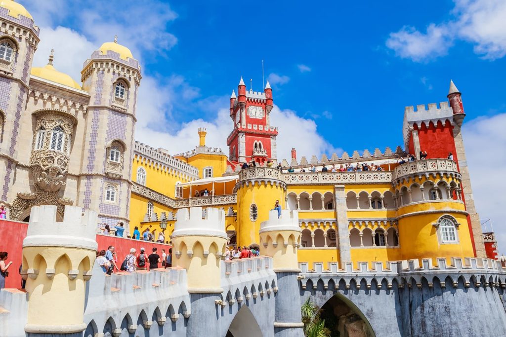 blue, red, and yellow exterior colors of the eclectic Pena Palace