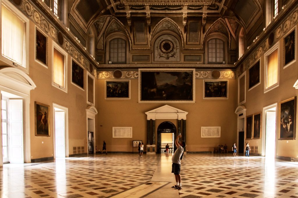 the grand hall inside the Naples Archaeological Museum