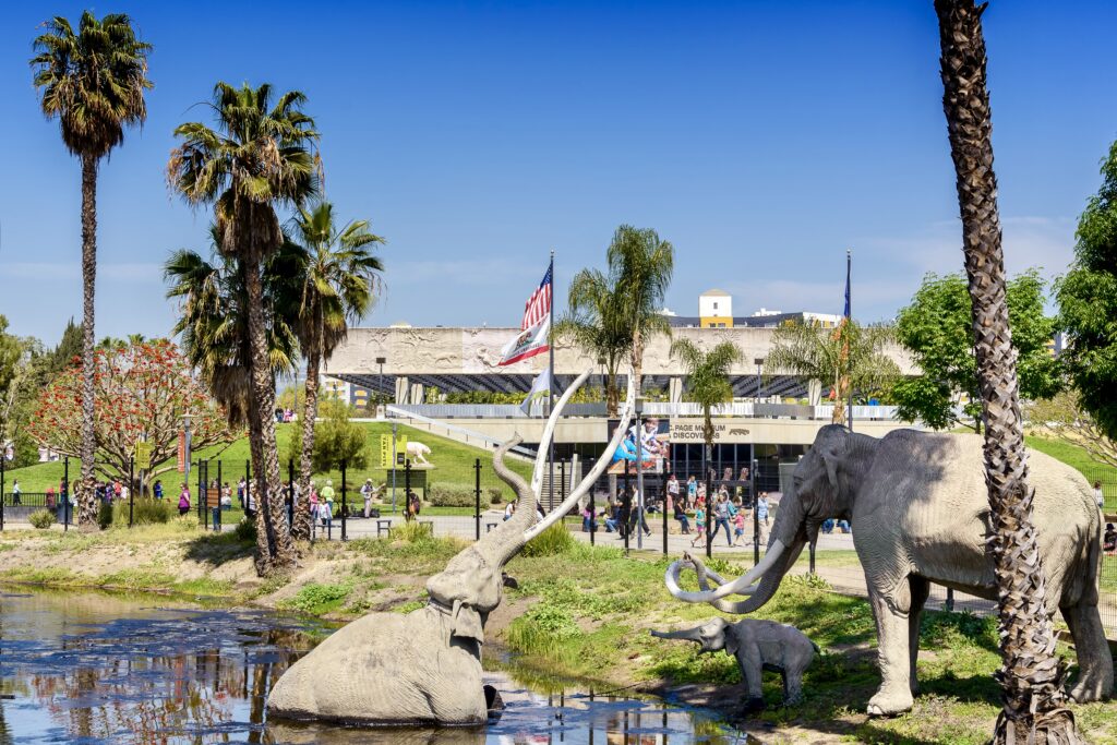 mammoth sculptures at La Brea Tar Pits archaeological site