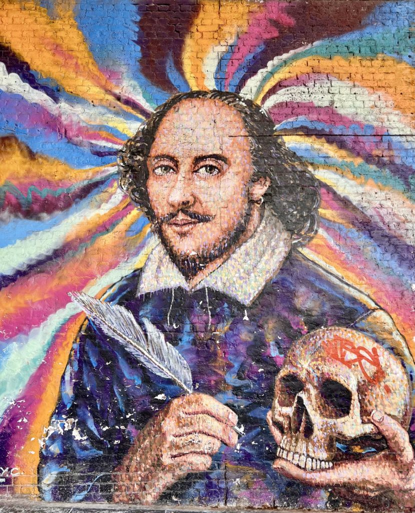 Shakespeare mural outside the Globe Theater