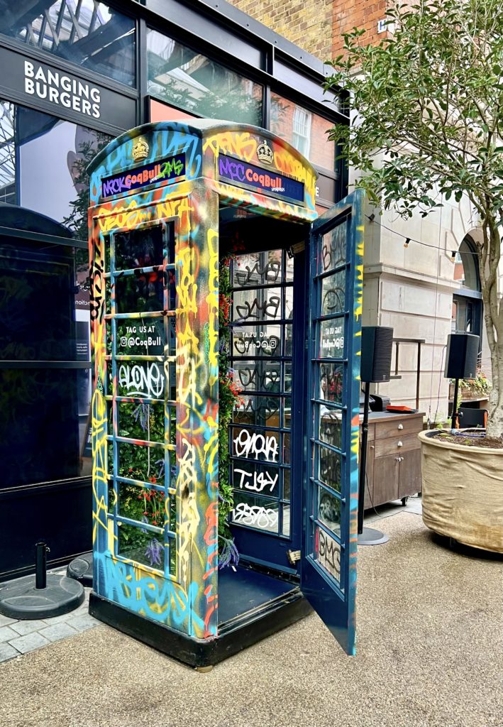 colorful phone booth in Shoreditch