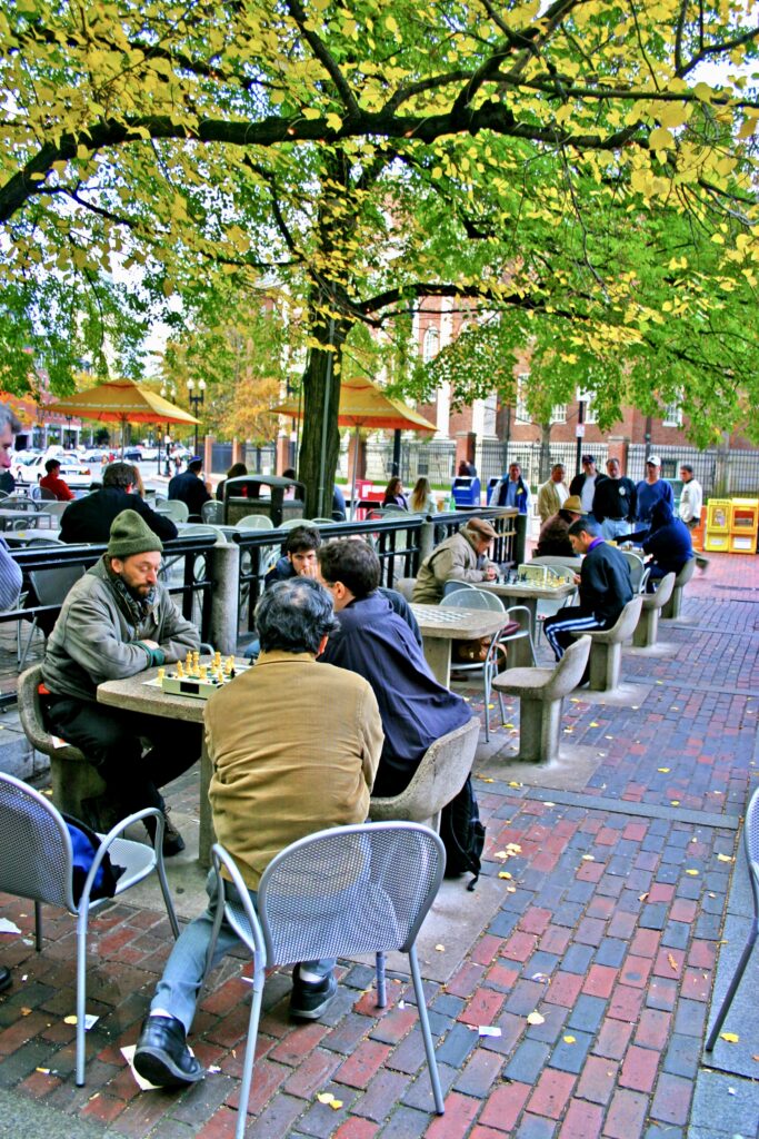 people playing chess in Harvard Square