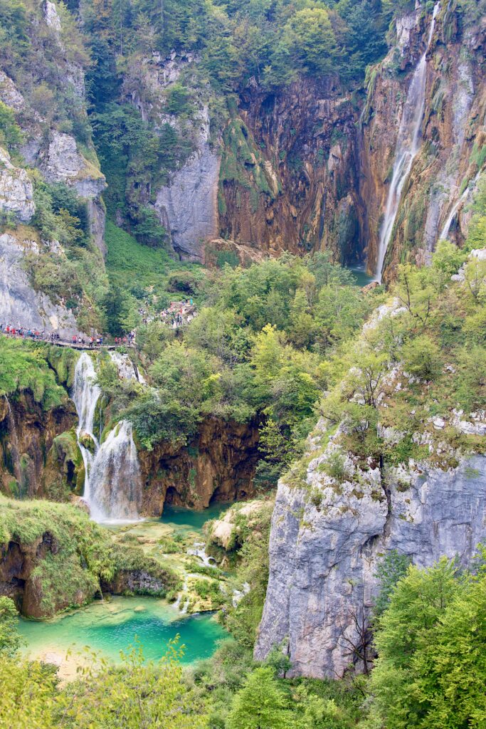 people on the path at Plitvice