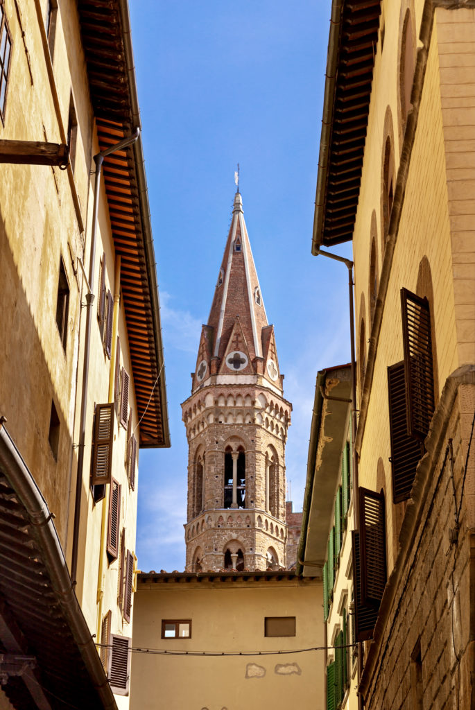 unusual hexagonal bell tower of the Church of Badia Fiorentina