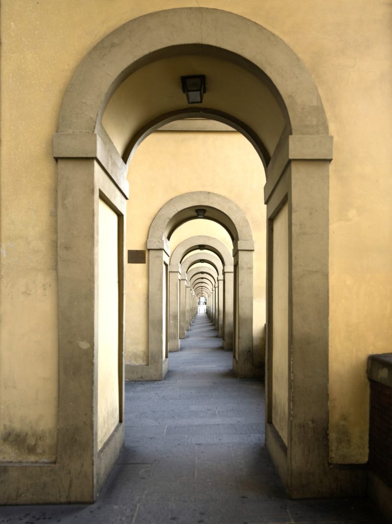 interior of the Vasari Corridor over the Ponte Vecchio