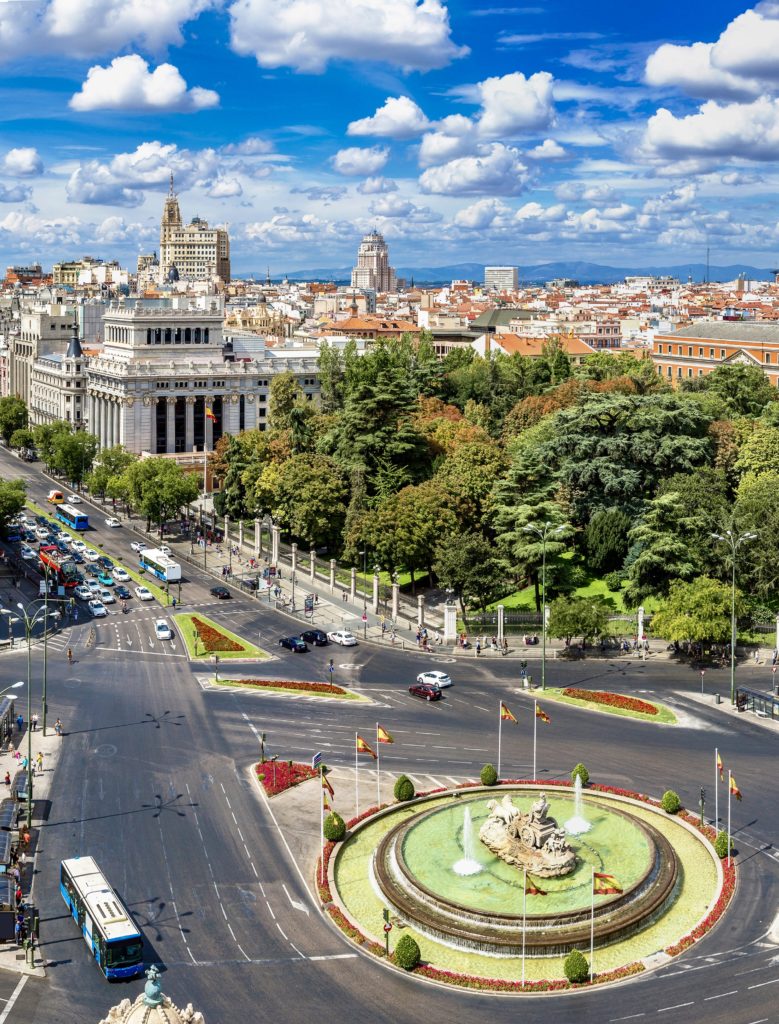 aerial view of Cibeles fountain at Plaza de Cibeles