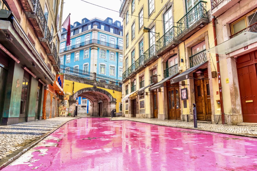 the famous Pink Street in Lisbon
