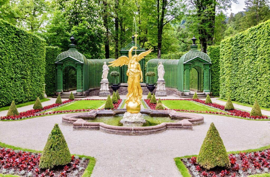 gold angel in the park of Linderhof Palace