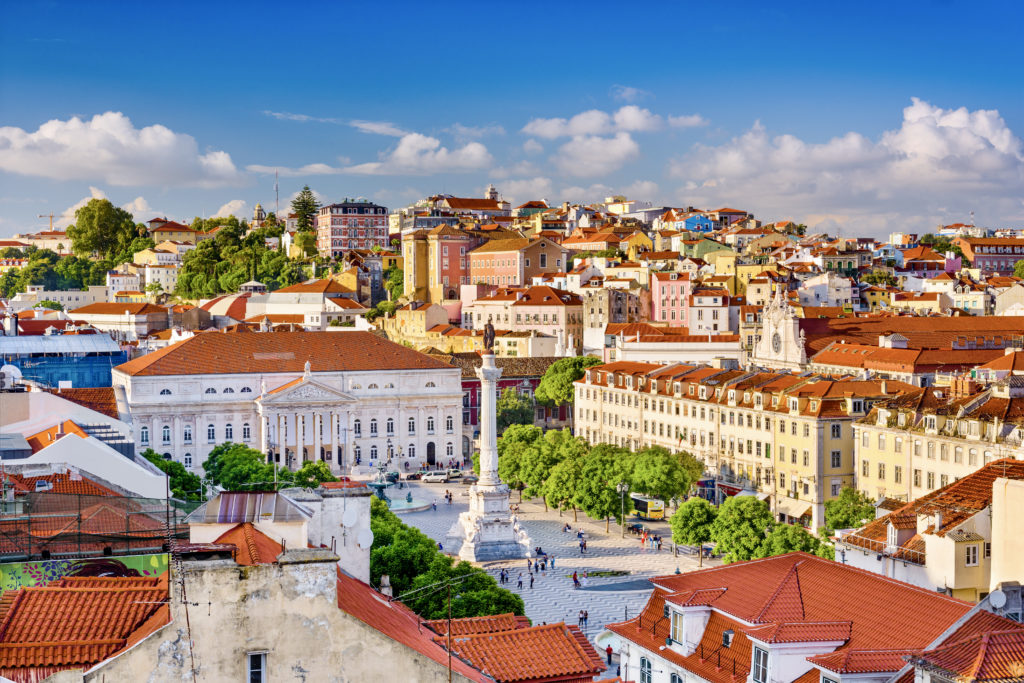 Lisbon skyline view over Rossio Square.