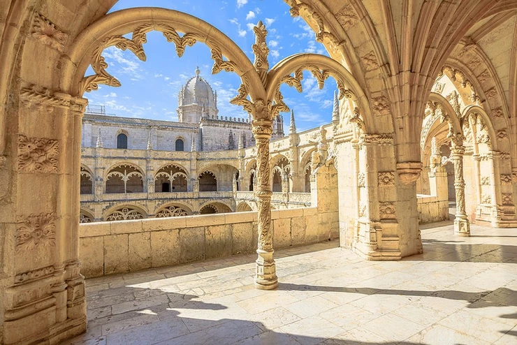 the Manueline cloisters of Jeronimos Monastery outside Lisbon