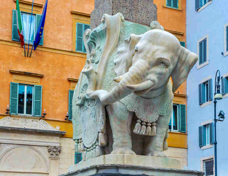 the Bernini-designed elephant sculpture in the piazza