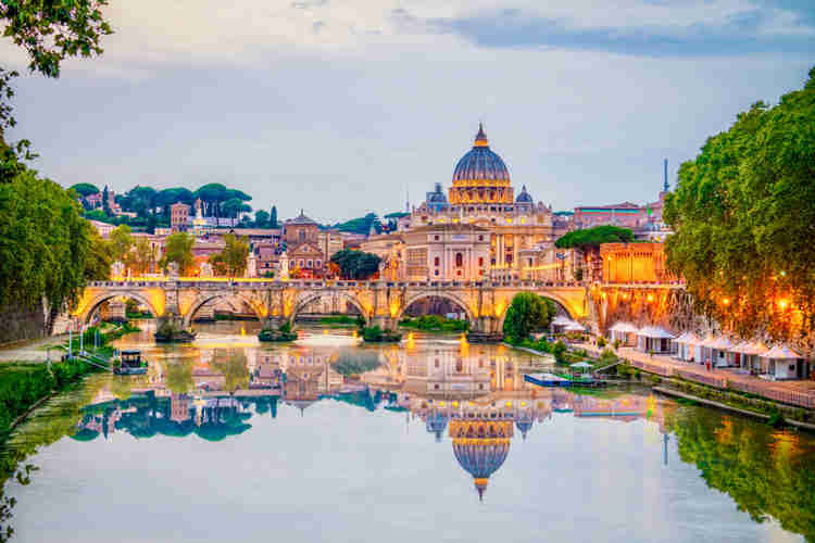 view of St. Peter's Basilica and the Bridge of Angels