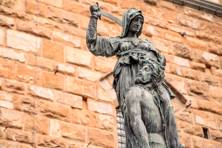 a copy of Donatello's Judith and Holofernes in the Piazza della Signoria