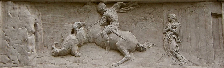 low relief panel on the base of St. George