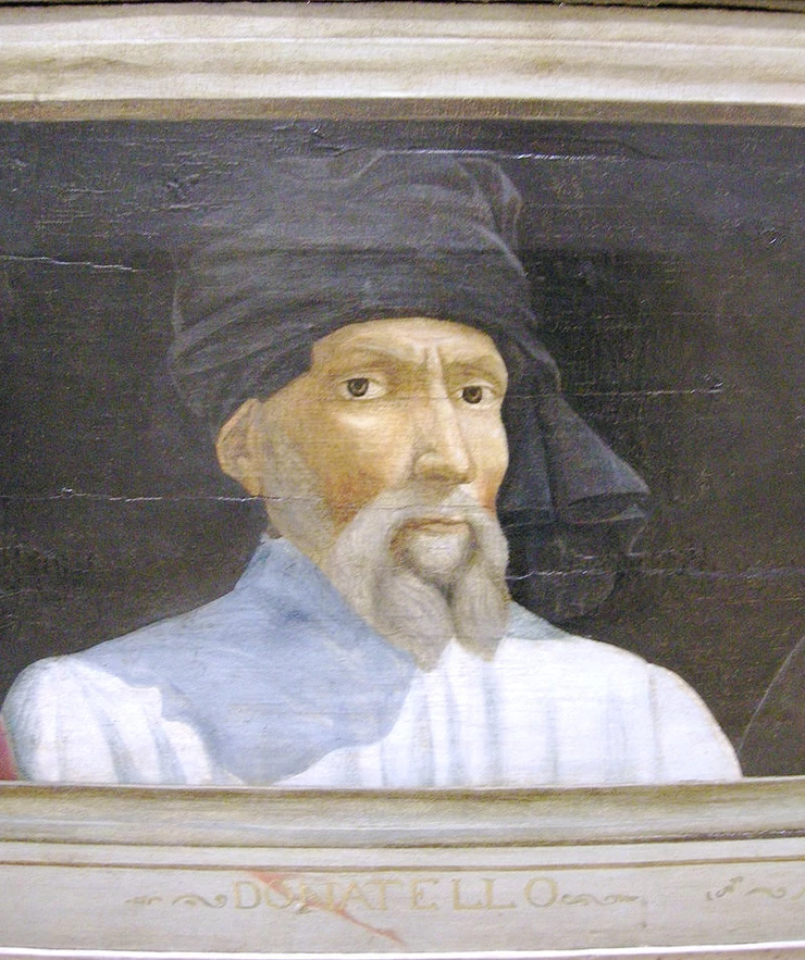 detail of Donatello in the Louvre's Portrait of Five Famous Men of the Italian Renaissance