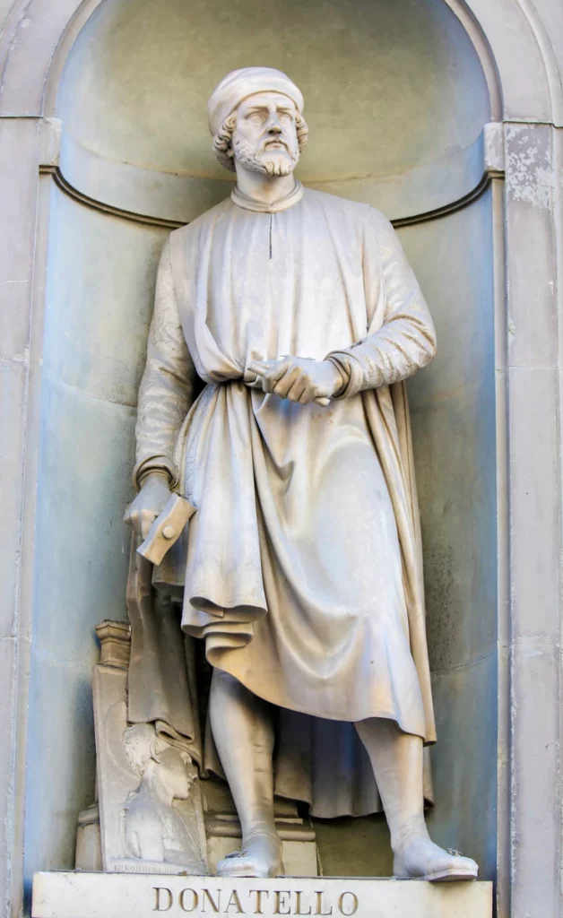 sculpture of Donatello outside the Uffizi Gallery