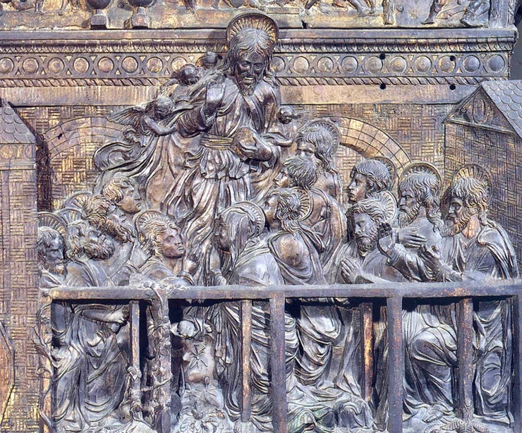 detail of the Ascension of Christ on Donatello's Passion Pulpit