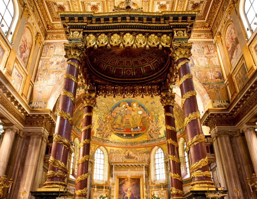 the Bernini-designed baldachin above the altar