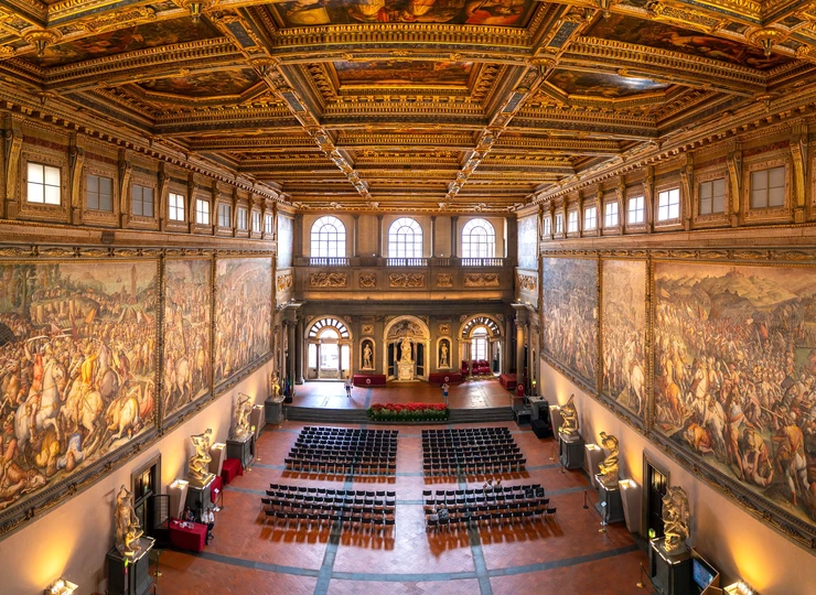 Hall of the Five Hundred in Palazzo Vecchio, with Giorgio Vasari frescos
