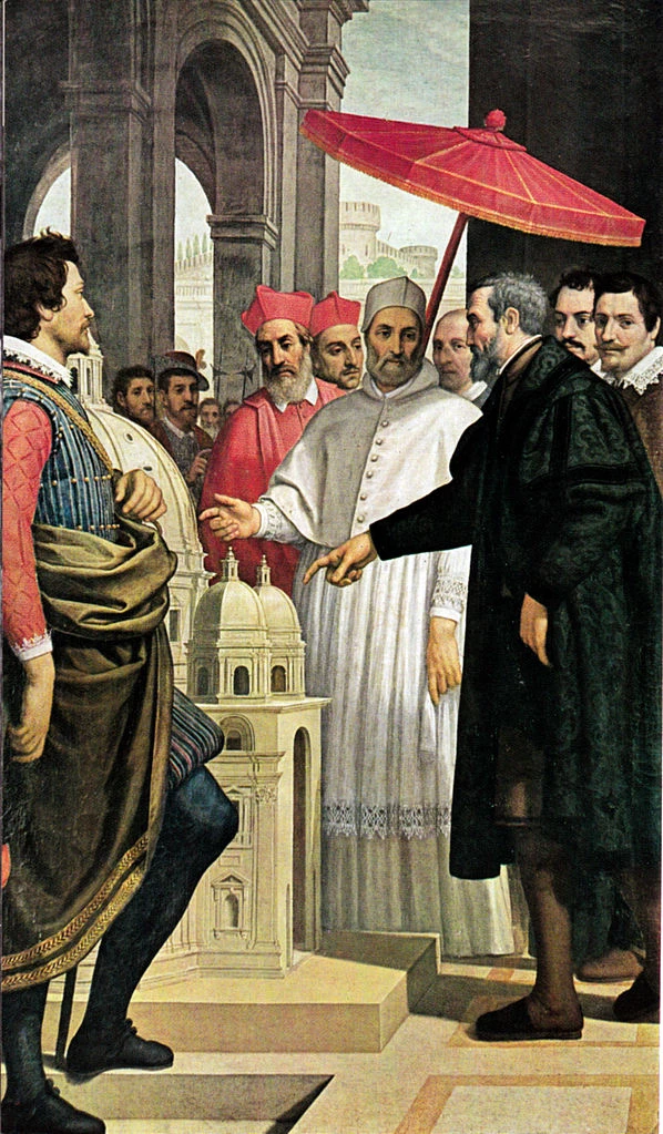 Michelangelo showing the pope his model for the dome of St. Peter's Basilica